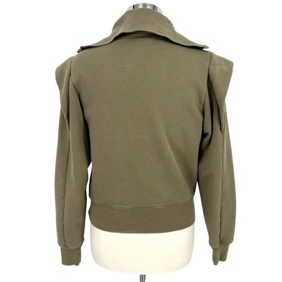 Frame Sporty Half-Zip Sweatshirt Shoulder Detail Military Green Size Small - Picture 7 of 11